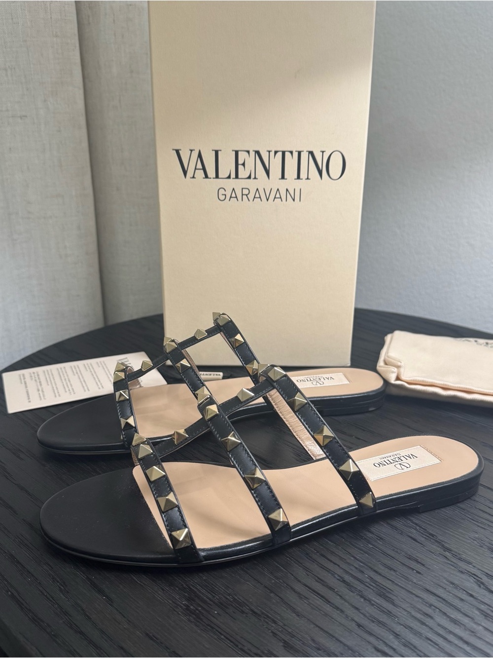 Valentino Garavani Rockstud Caged Slide Sandals Black 38